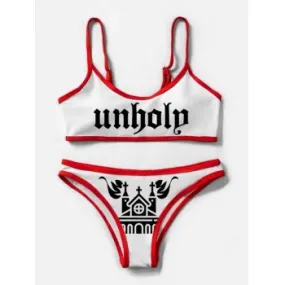 Bedrucktes Bikini-Set mit Kontrastbesatz