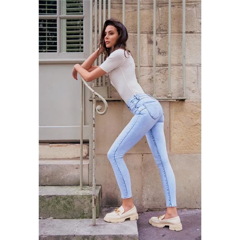Damen Skinny Röhrenjeans mit Push-Up Effekt Hellblau