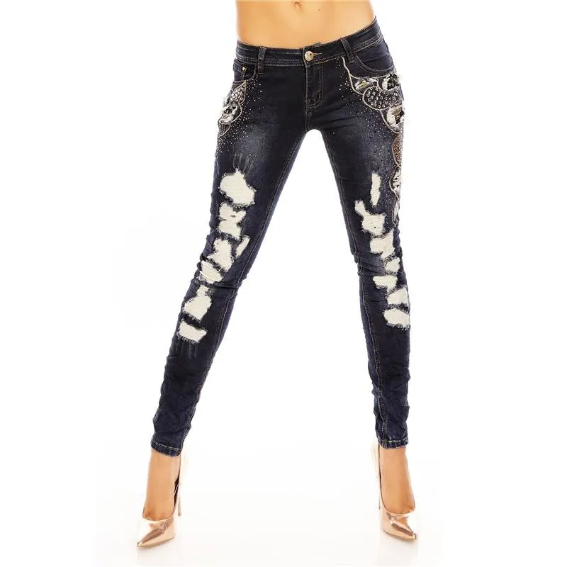 Damen Skinny Stretch Jeans Röhrenjeans Rot