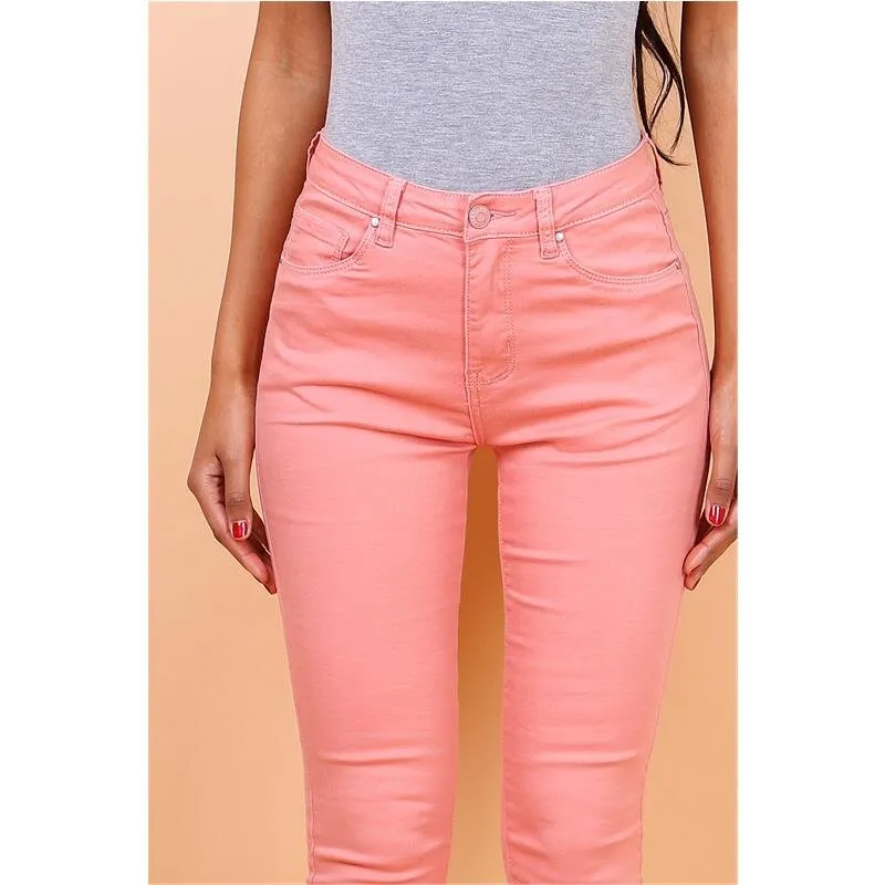 Figurbetonende Damen Skinny Jeans Röhrenjeans Lachs