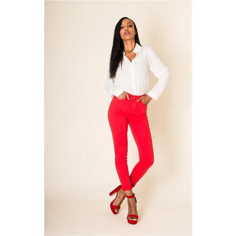 Figurbetonende Damen Skinny Jeans Röhrenjeans Rot