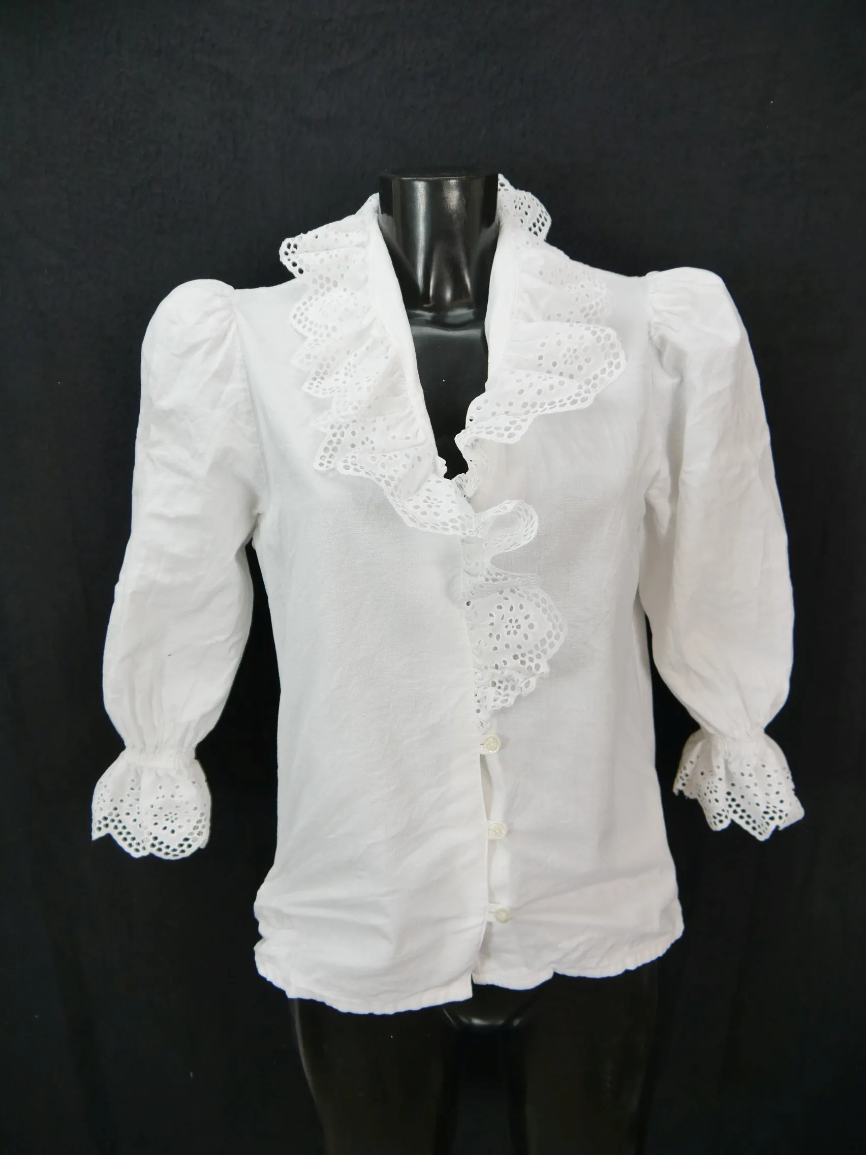 Gr.36 Trachtenbluse weiß Bluse Country Line Baumwolle mit Spitze TB6391