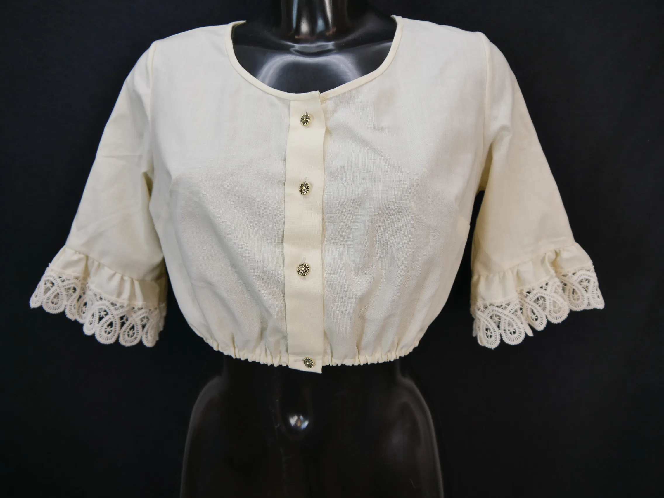 Gr.44 Dirndlbluse creme Bluse für Dirndl Baumwollmischung Spitze B9874