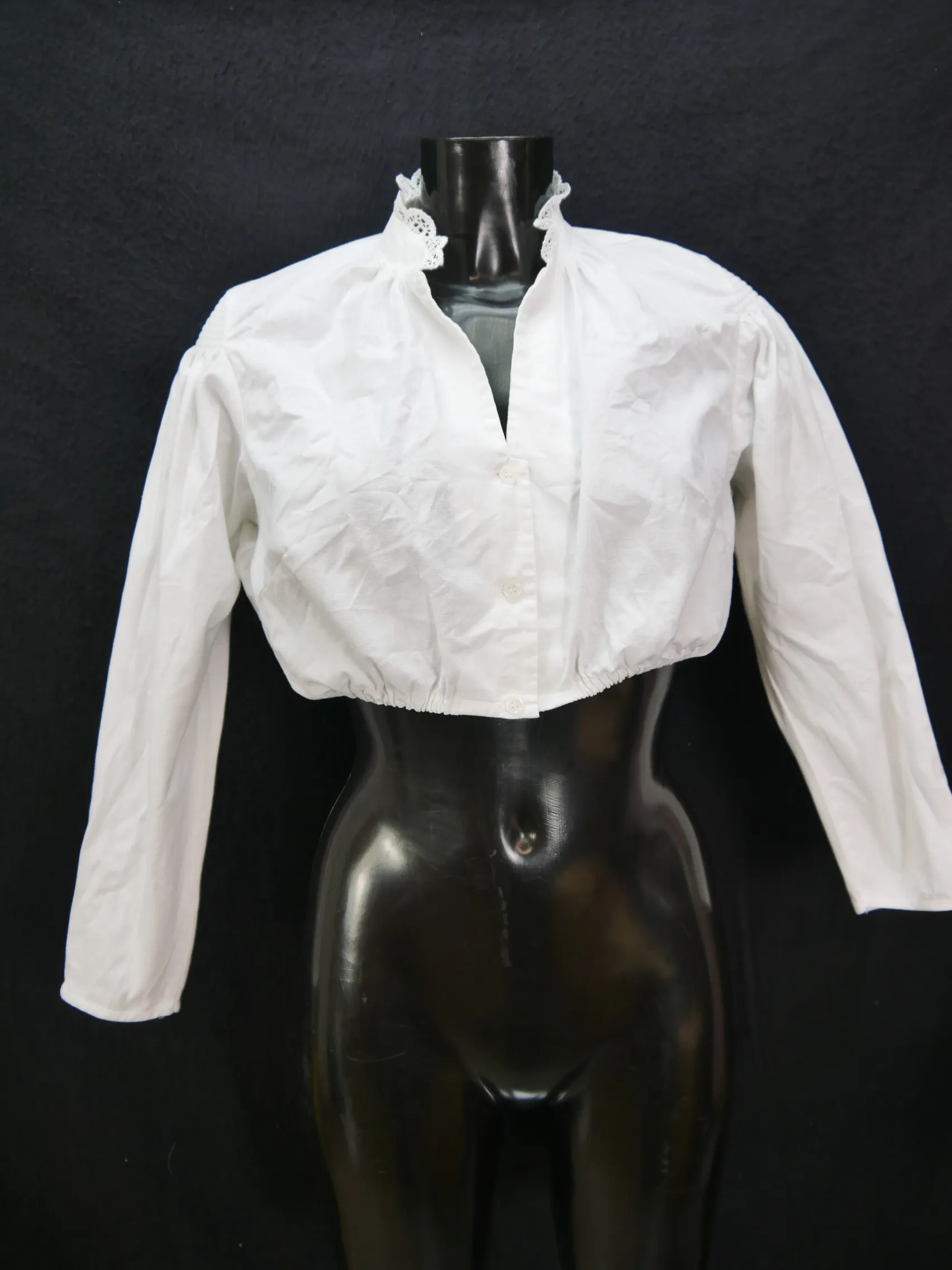 Gr.46 Dirndlbluse süße Bluse für Dirndl Alphorn mit Spitze Trachtenbluse B8833