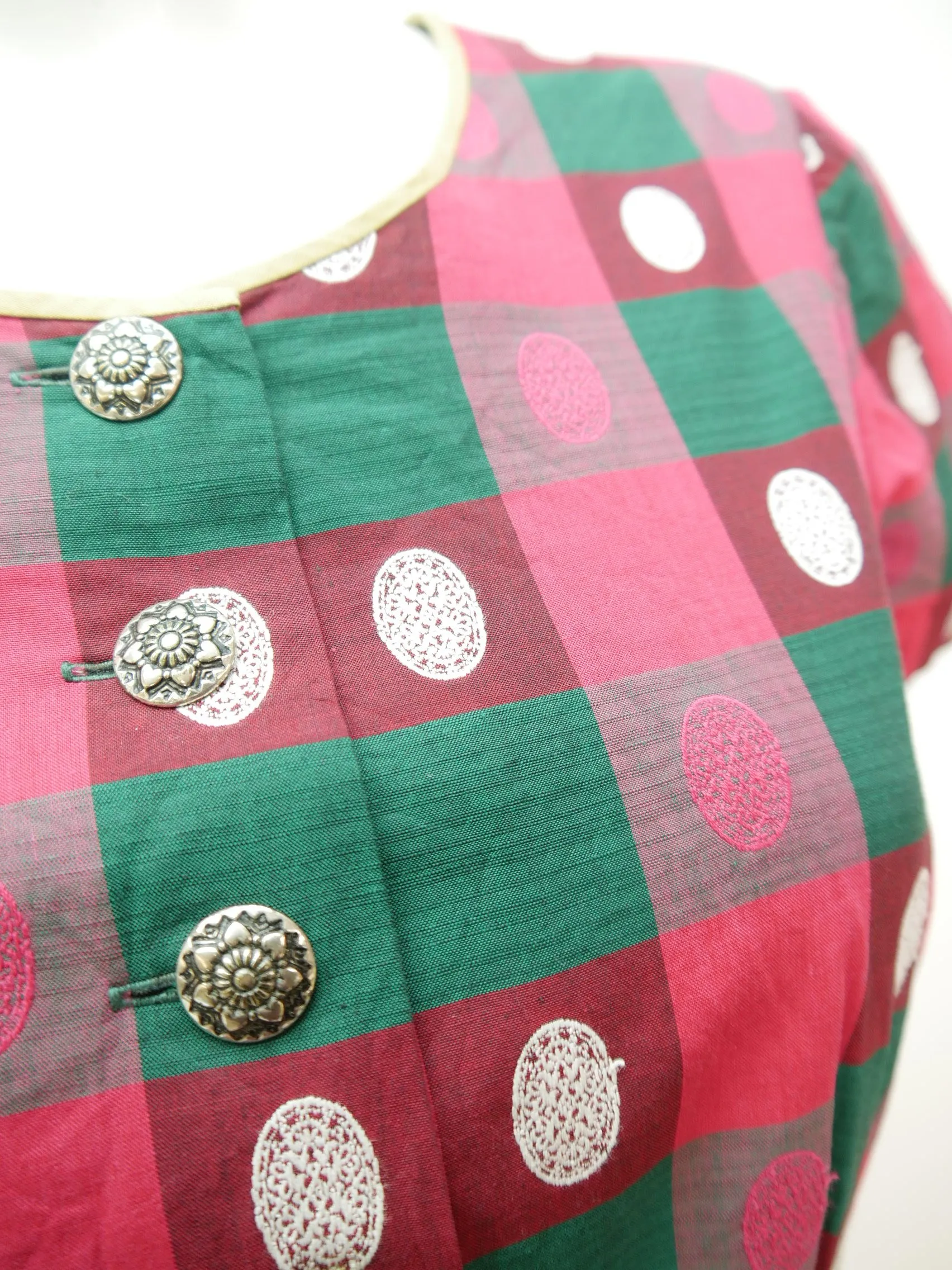 Handarbeit rot grün kariert süßes Vintage Dirndl mit Schürze Gr.48