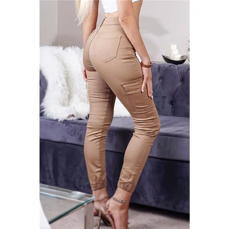 Hautenge Damen Stretch-Röhrenjeans Cargo Camel