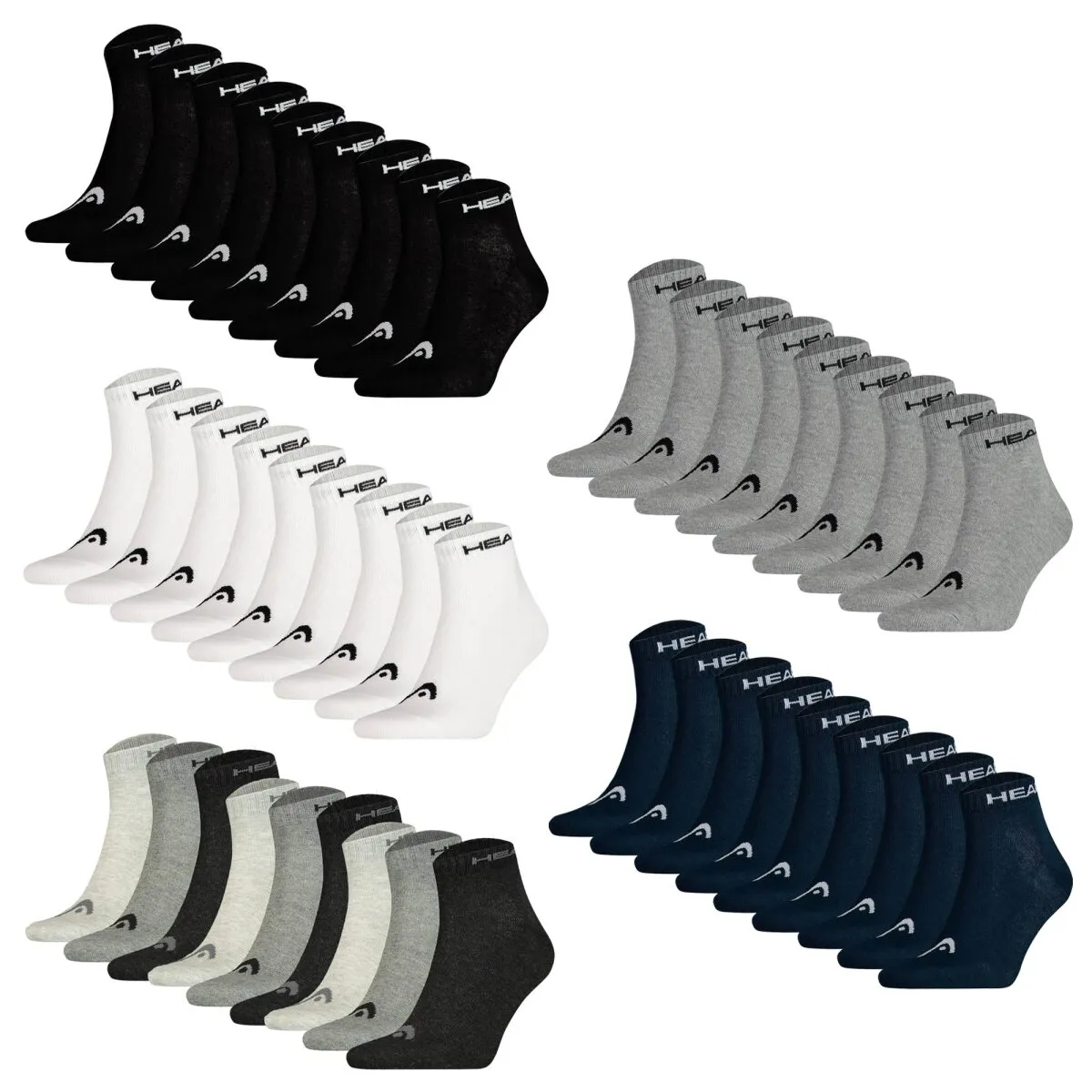 HEAD Unisex Quarter Socken, 9er Pack - Kurzsocken, einfarbig