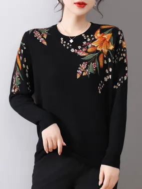 Heidi-Mode | Strickpullover mit Blumen-Print