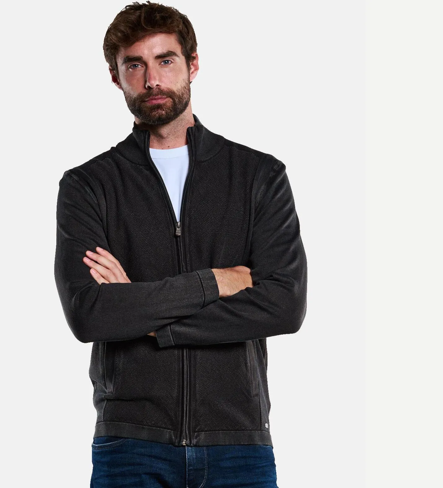 Herren engbers Strickjacke strukturiert in Grau kaufen 33399