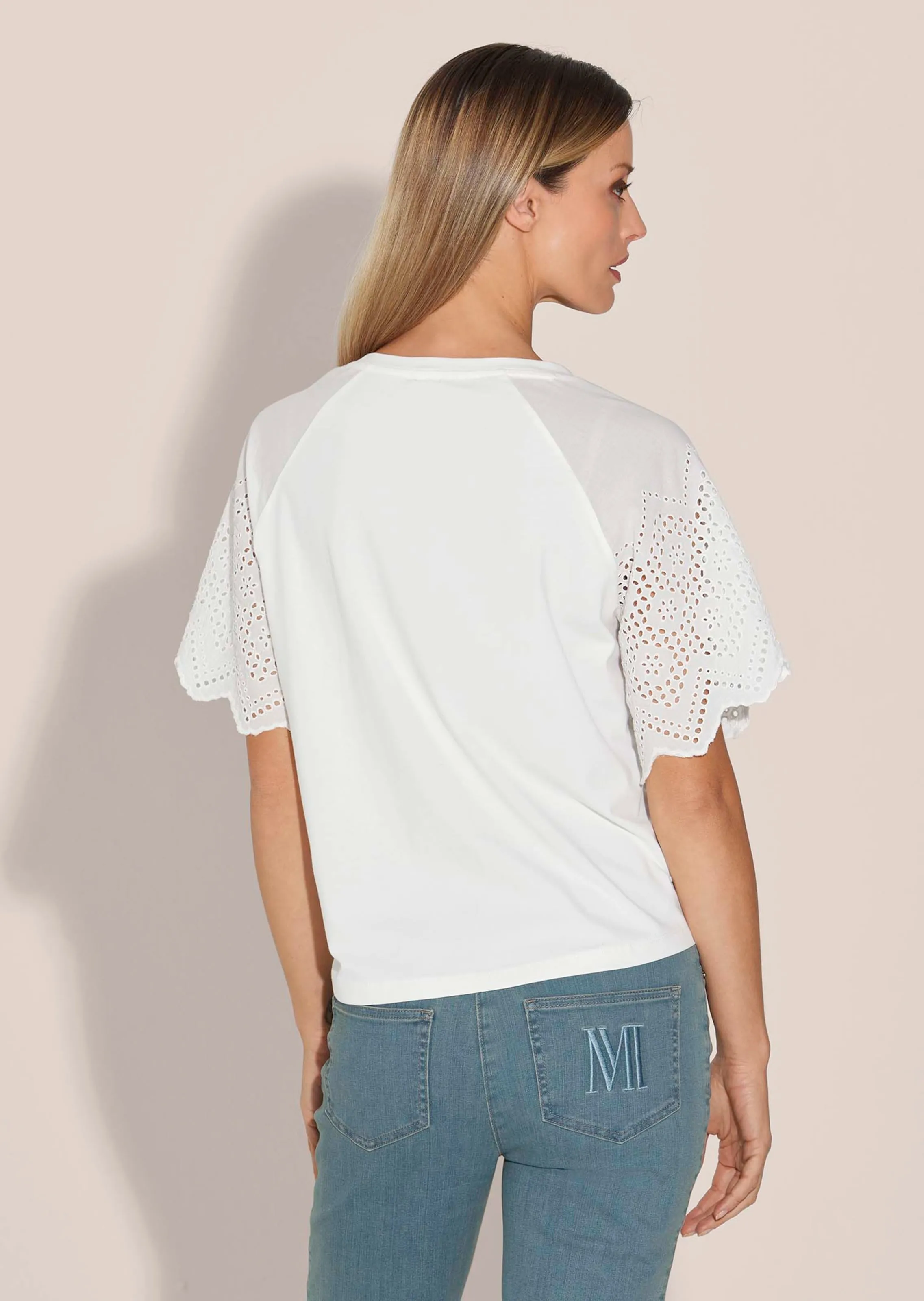 Kurzes Blusen-Shirt im Material-Mix