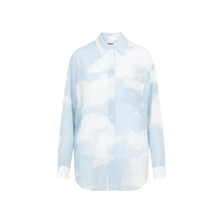   Moschino  All Over Print Light Blue Silk Shirt Blue  Hemden 