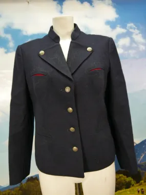Pischel echt Vintage Loden Janker blau mit Stickerei Trachtenjacke Jacke Gr.40