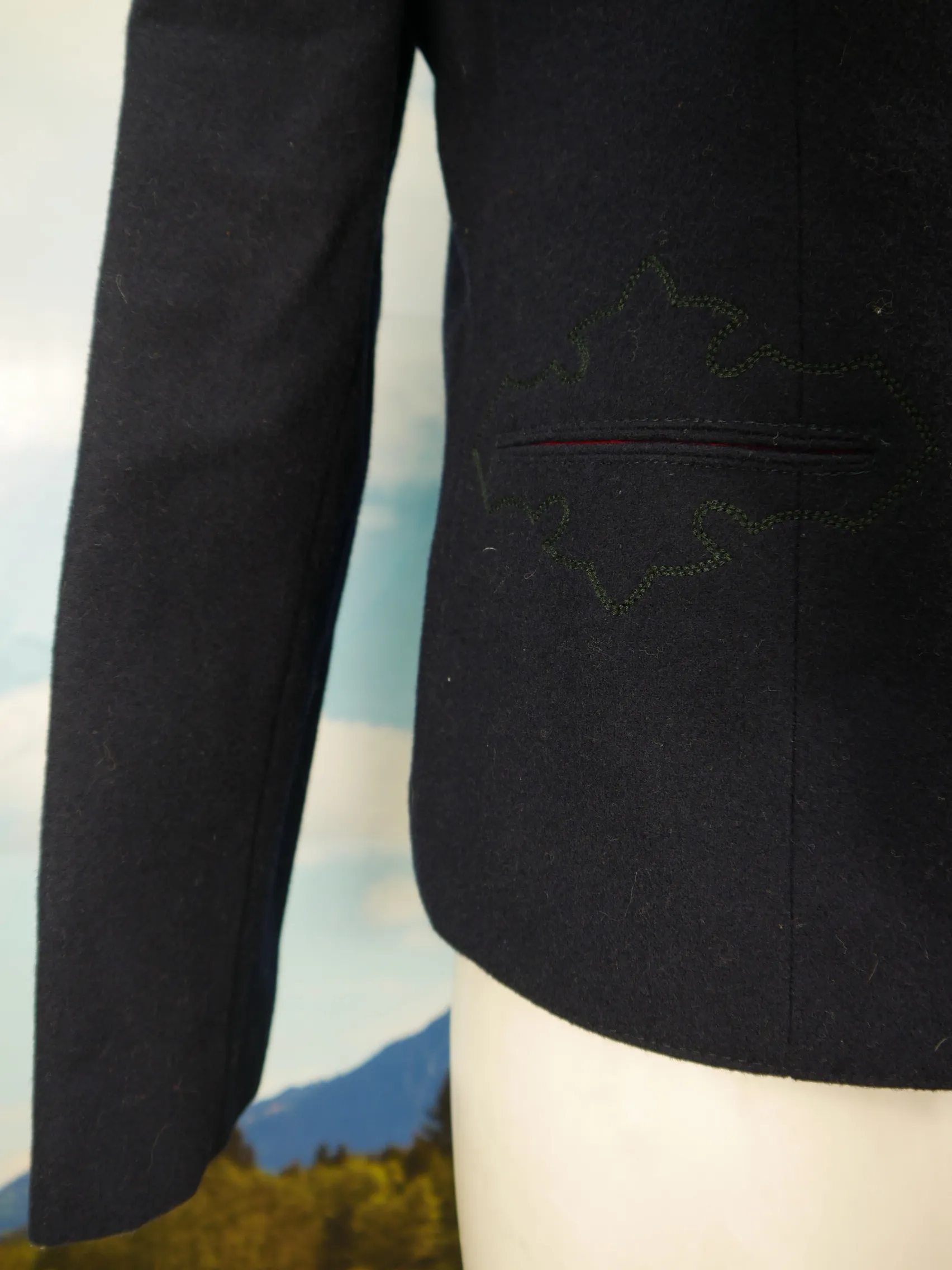 Pischel echt Vintage Loden Janker blau mit Stickerei Trachtenjacke Jacke Gr.40