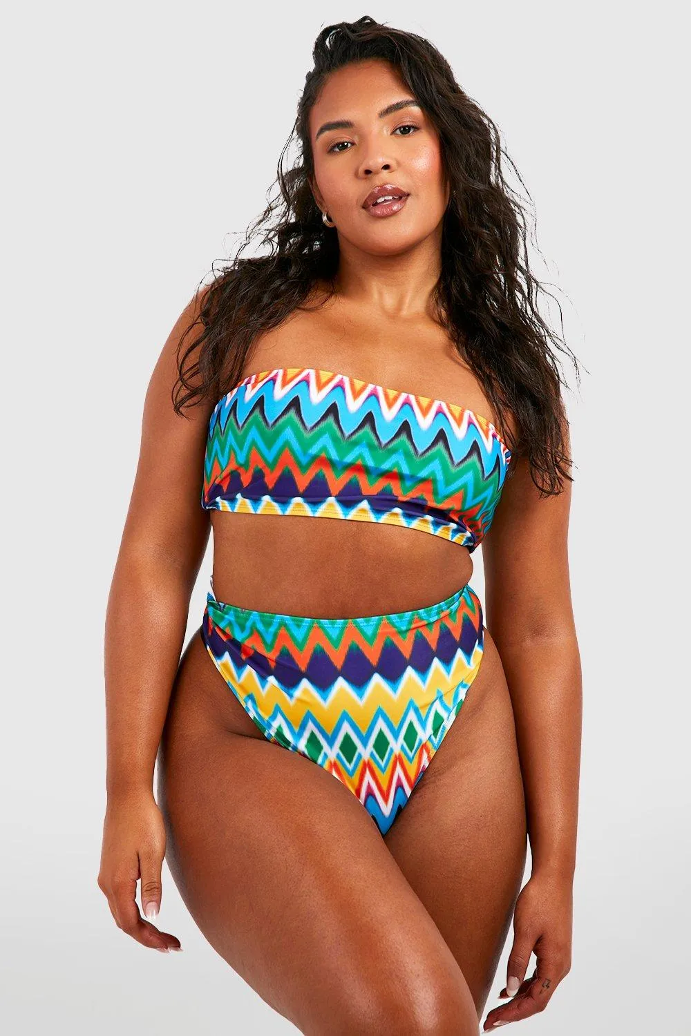 Plus Bandeau-Bikini mit Azteken-Print