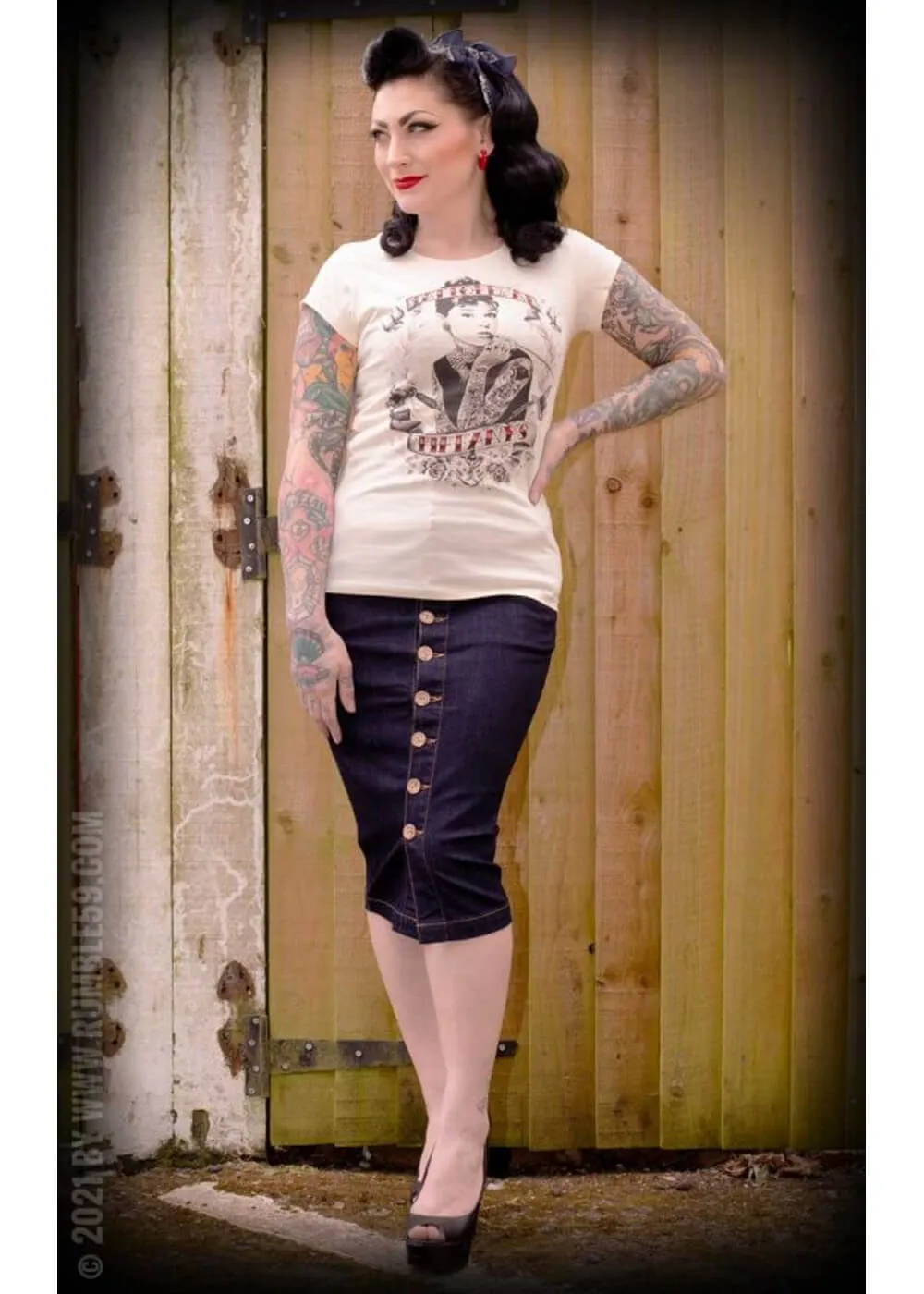 Rumble59 Second Skin Jeans 50's Bleistiftrock Denim Navy