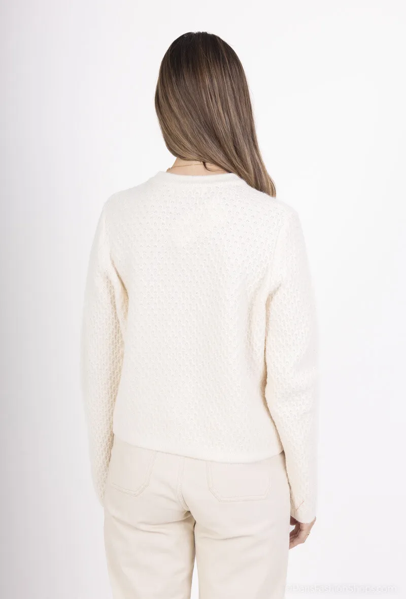 Strickjacke/Weste mit 3D-Häkelblumenapplikationen und Perlmuttknopf