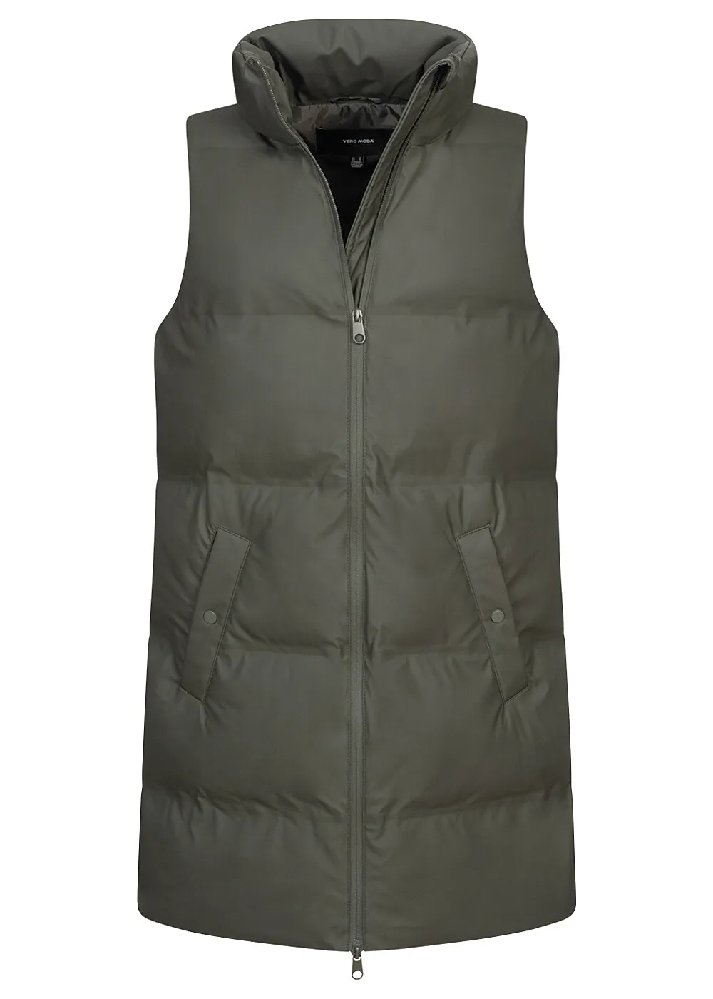 Vero Moda Damen Steppweste mit 2-Pockets beschichtet Zipper peat dunkel grün